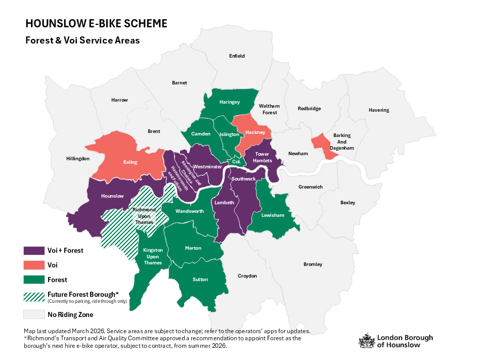 Map of the Hounslow e-bike Scheme service area