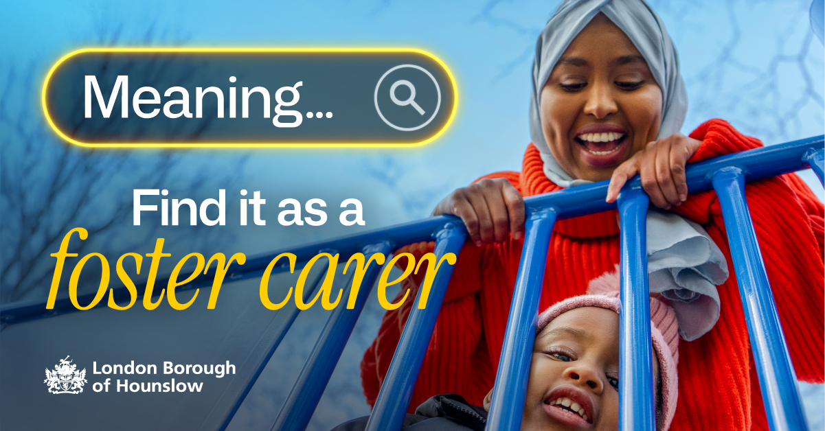 A foster carer and a young child, with text that reads:
Meaning - find it as a foster carer