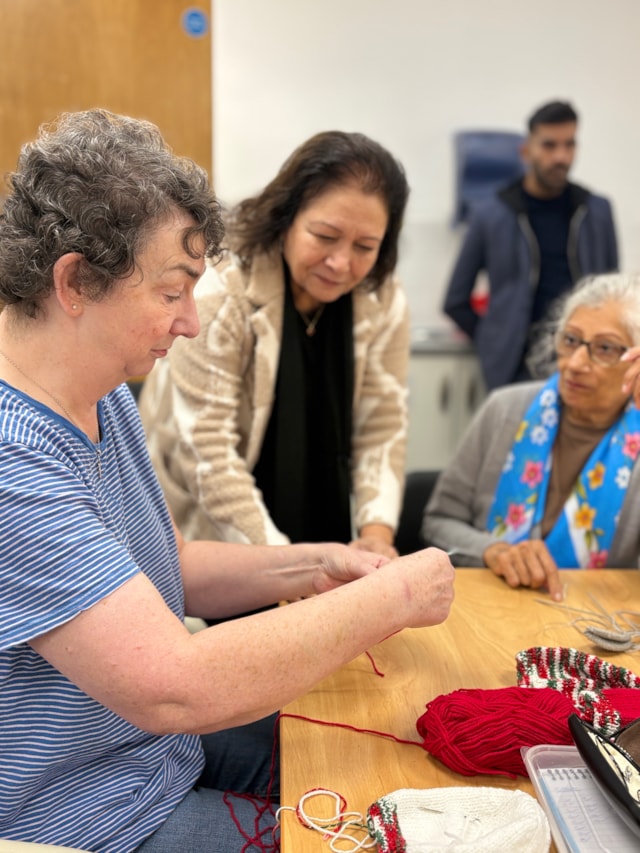Cllr Ajmer Grewal visits knitting and needlework group, at Osterley Community Hub and Library