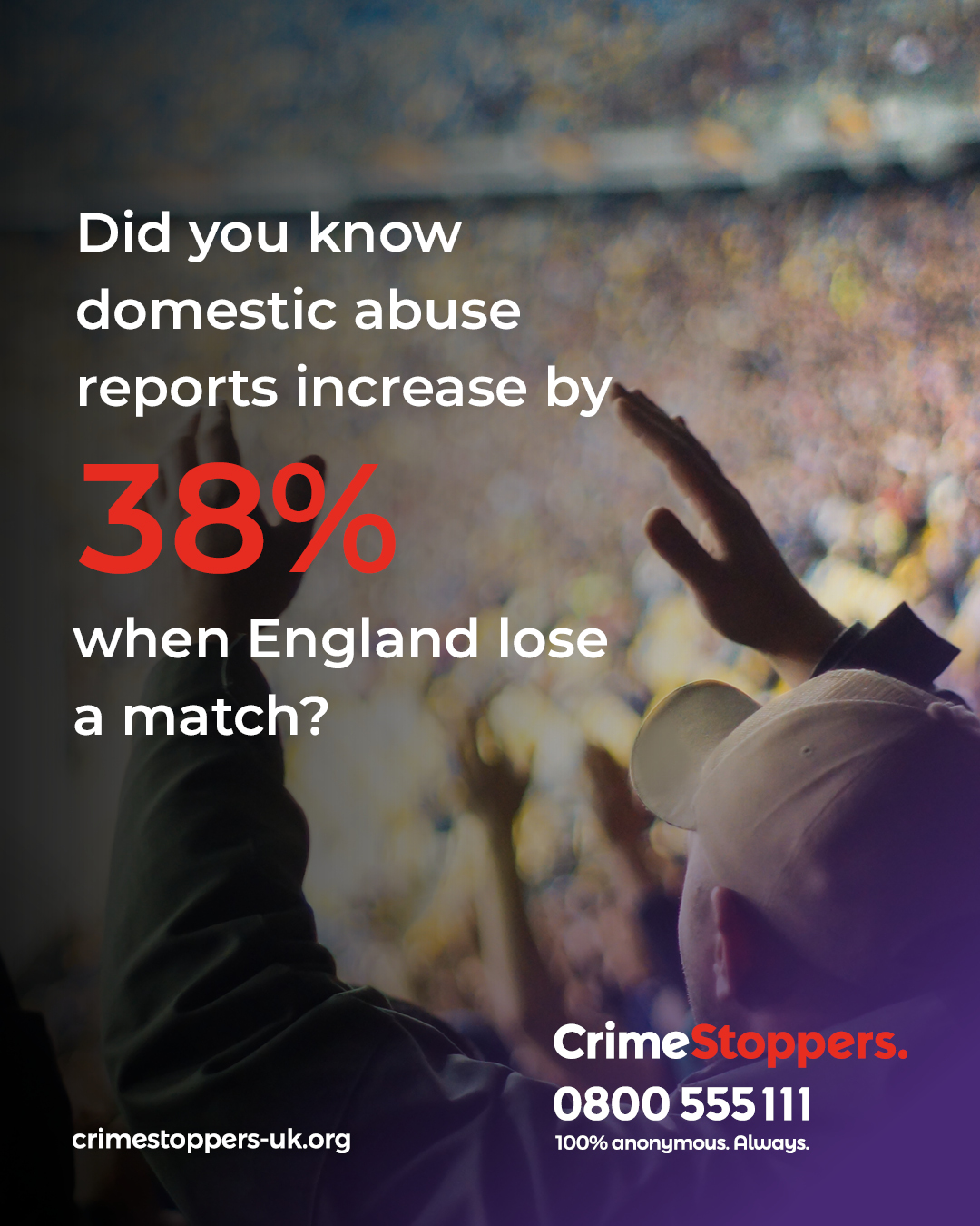 Graphic saying 'Did you know domestic abuse reports increase by 38% when England lose a match?'