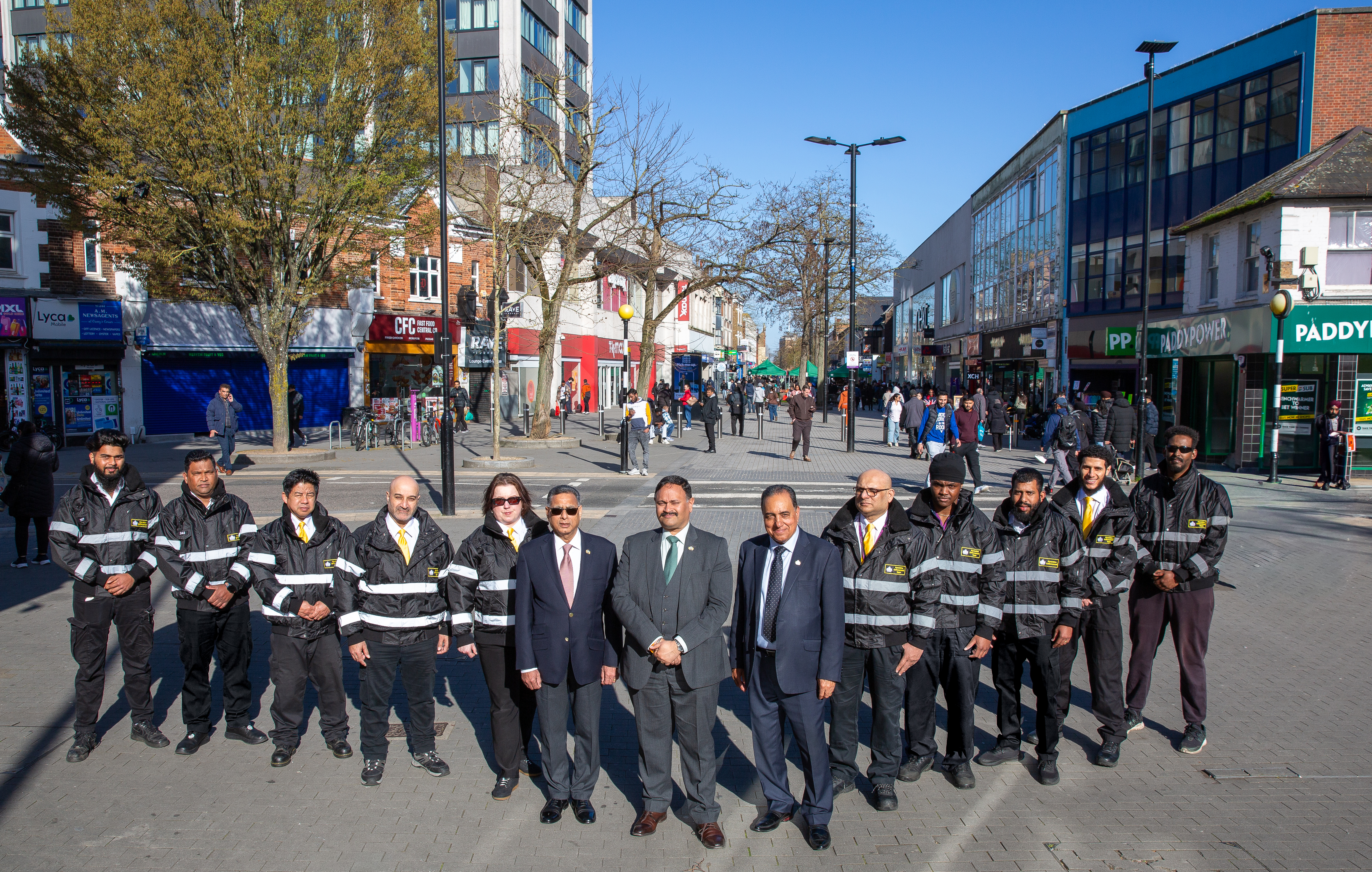 A group photo of the enforcement team on Hounslow High Street.