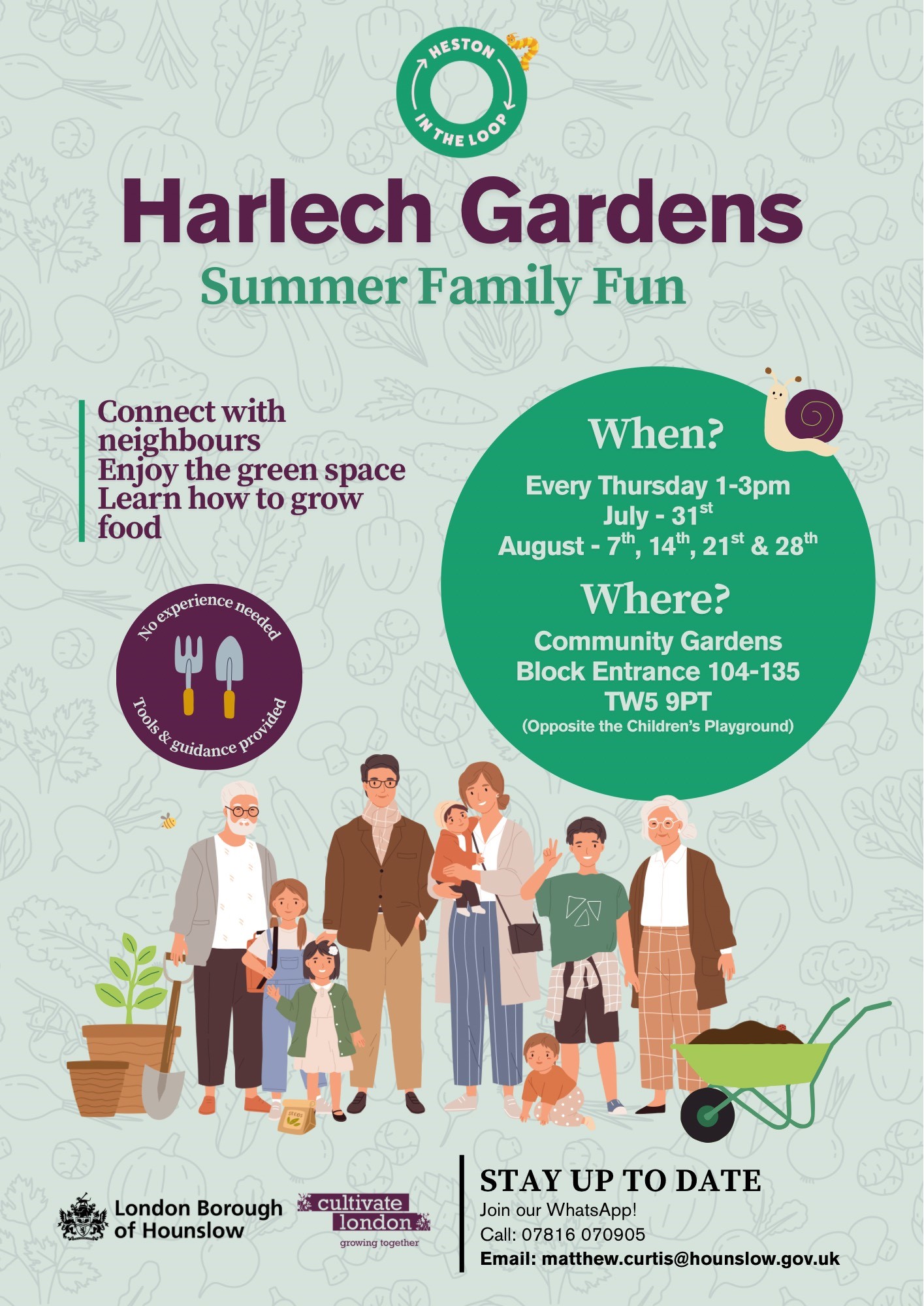 Poster outlining the details of Summer Family Fun days happening in Harlech Gardens