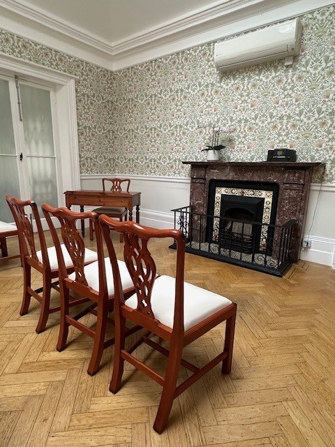 Three chairs in the Jasmine room at Feltham Lodge