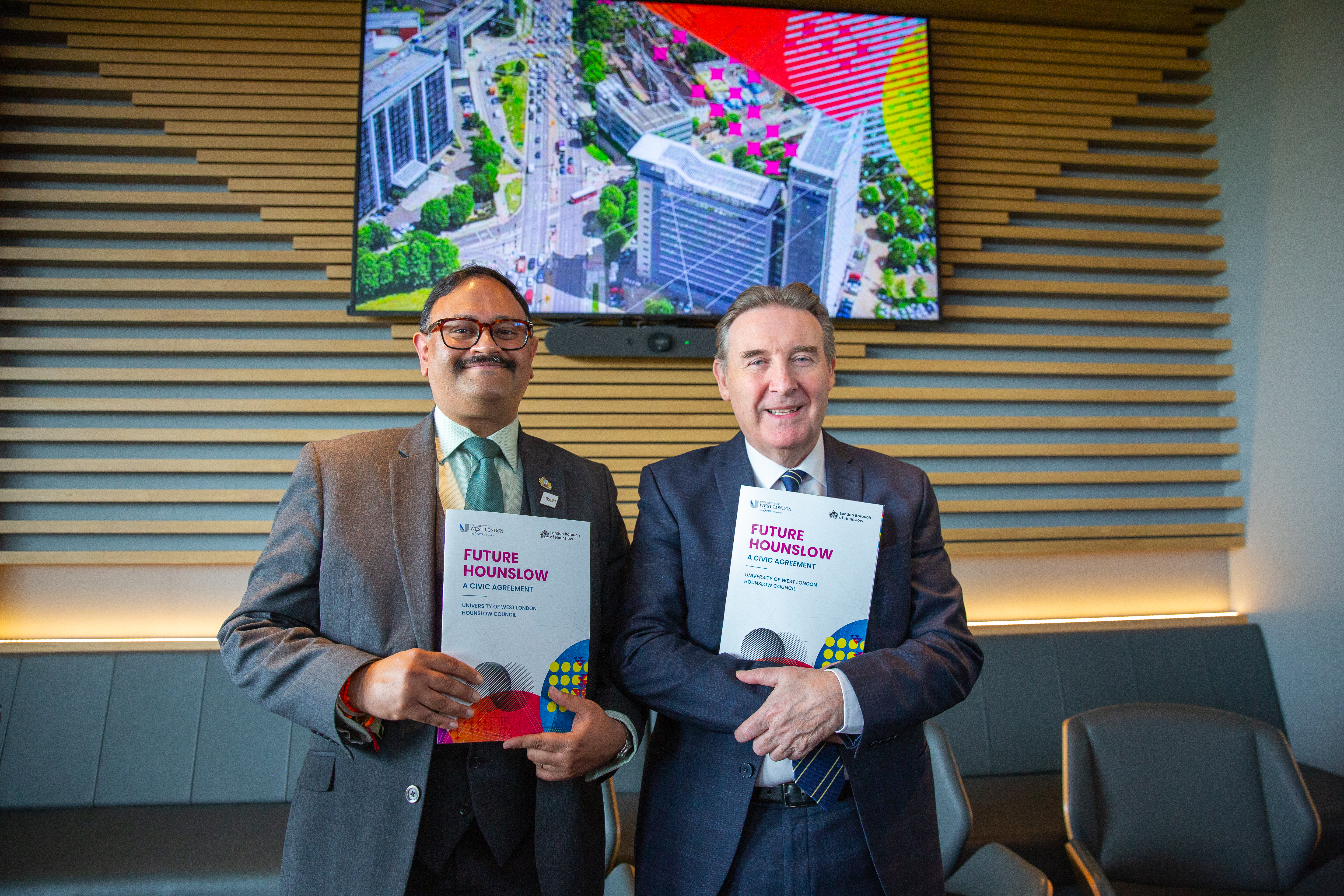 Hounslow Council Leader Cllr Rajawat and Professor Peter John CBE, Vice-Chancellor of the University of West London