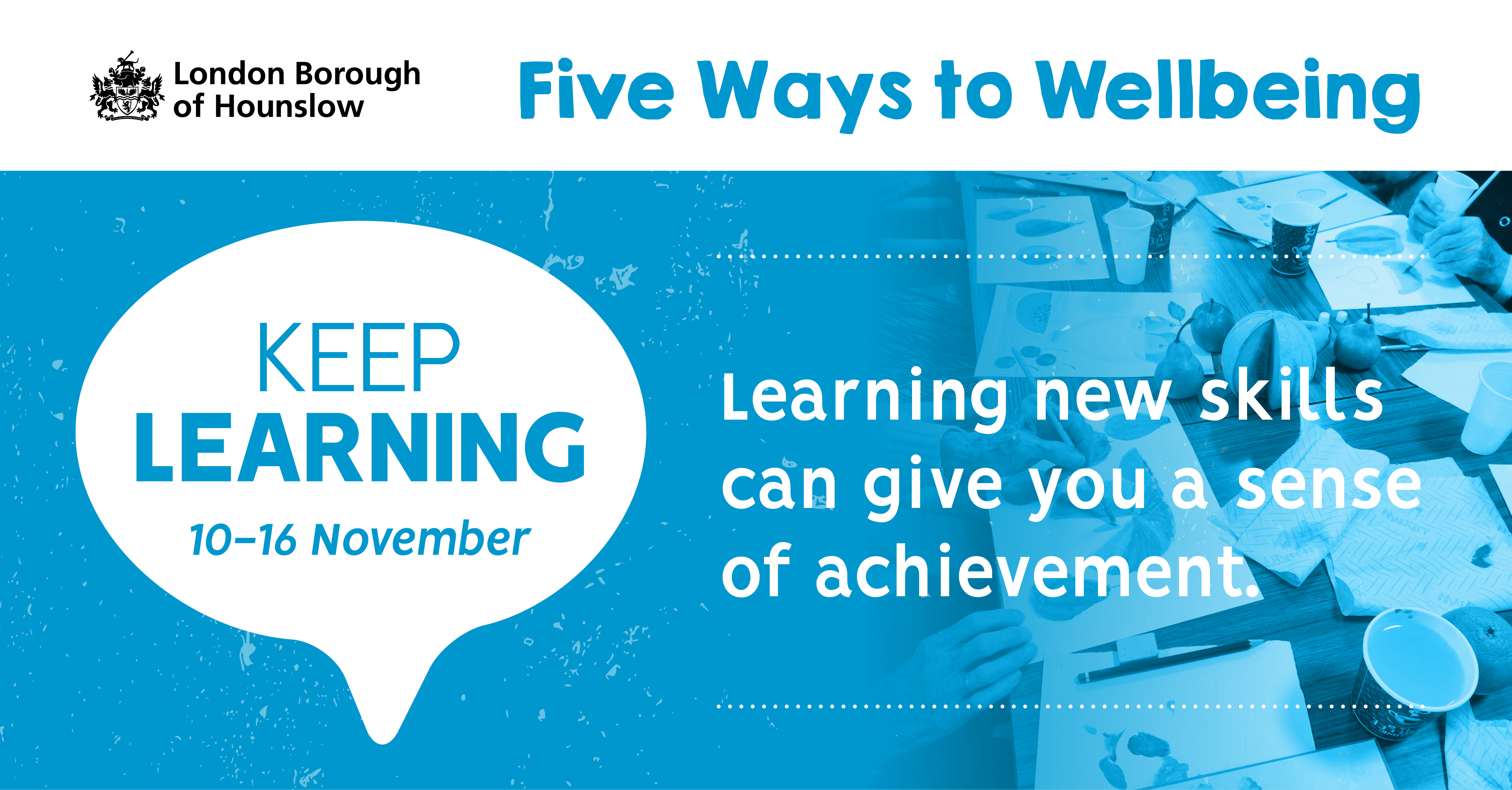 Poster for 'Keep learning' event - Five ways to Wellbeing