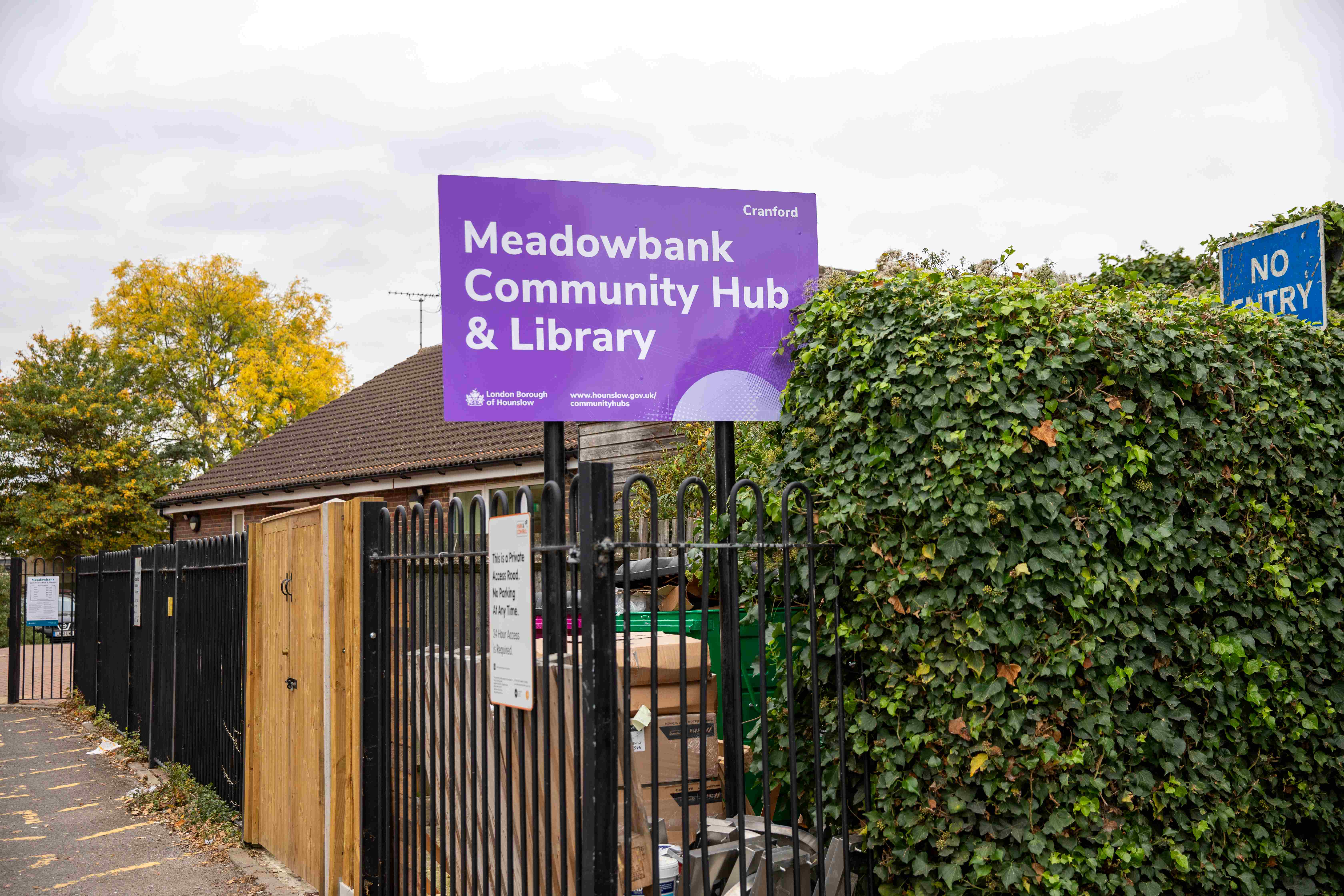Meadowbank community hub and library sign outside the entrance