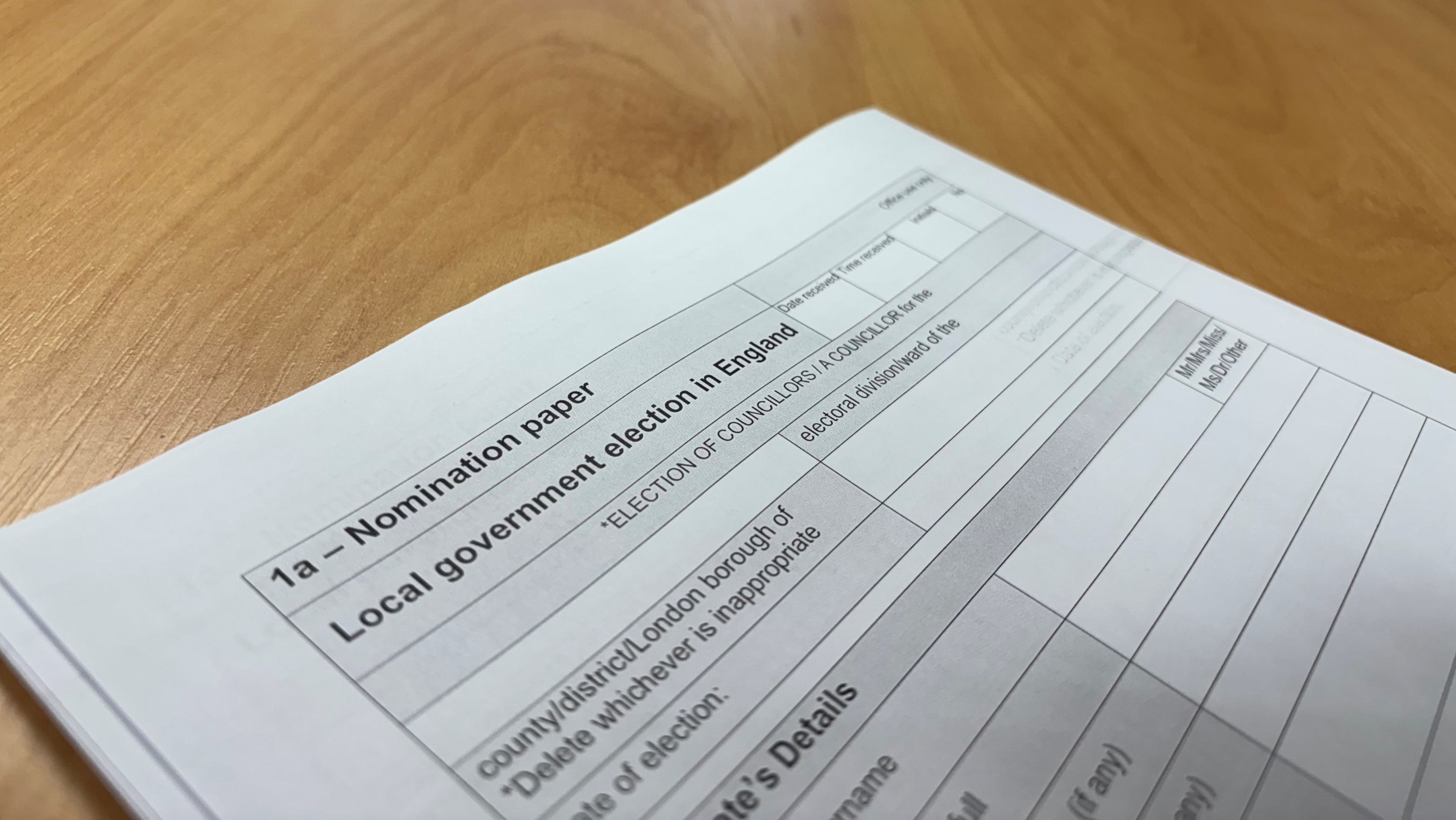 A blank election nomination paper