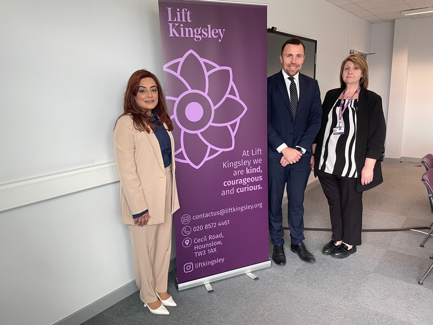 L-R - Councillor Samia Chaudhary, Cabinet Member for Education, Children, Skills, and Employment at Hounslow Council, Bob Tinsley, Principal, Lift Kingsley School, Mairead Standring, Head Teacher at Oaklands