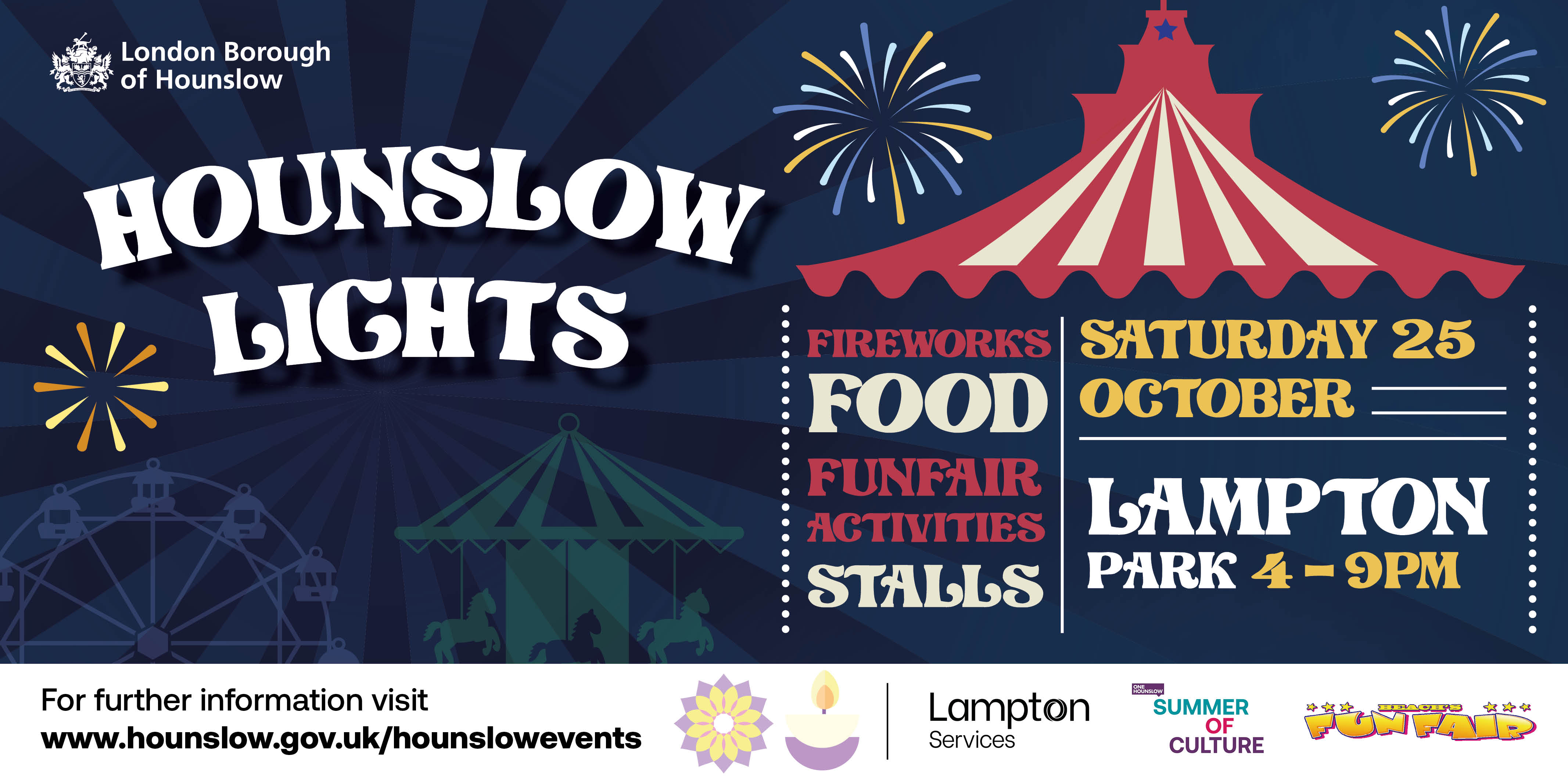 Poster for Hounslow Lights events on Saturday 25 October