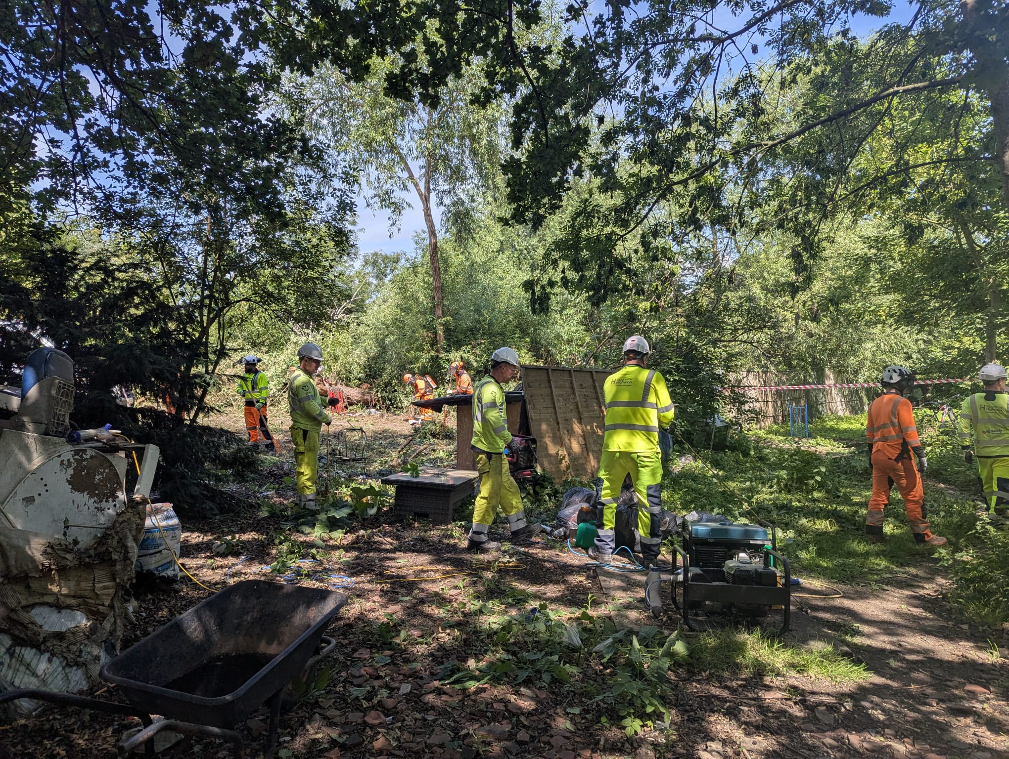 Workers remove an unauthorised encampment on Clitherow’s Island