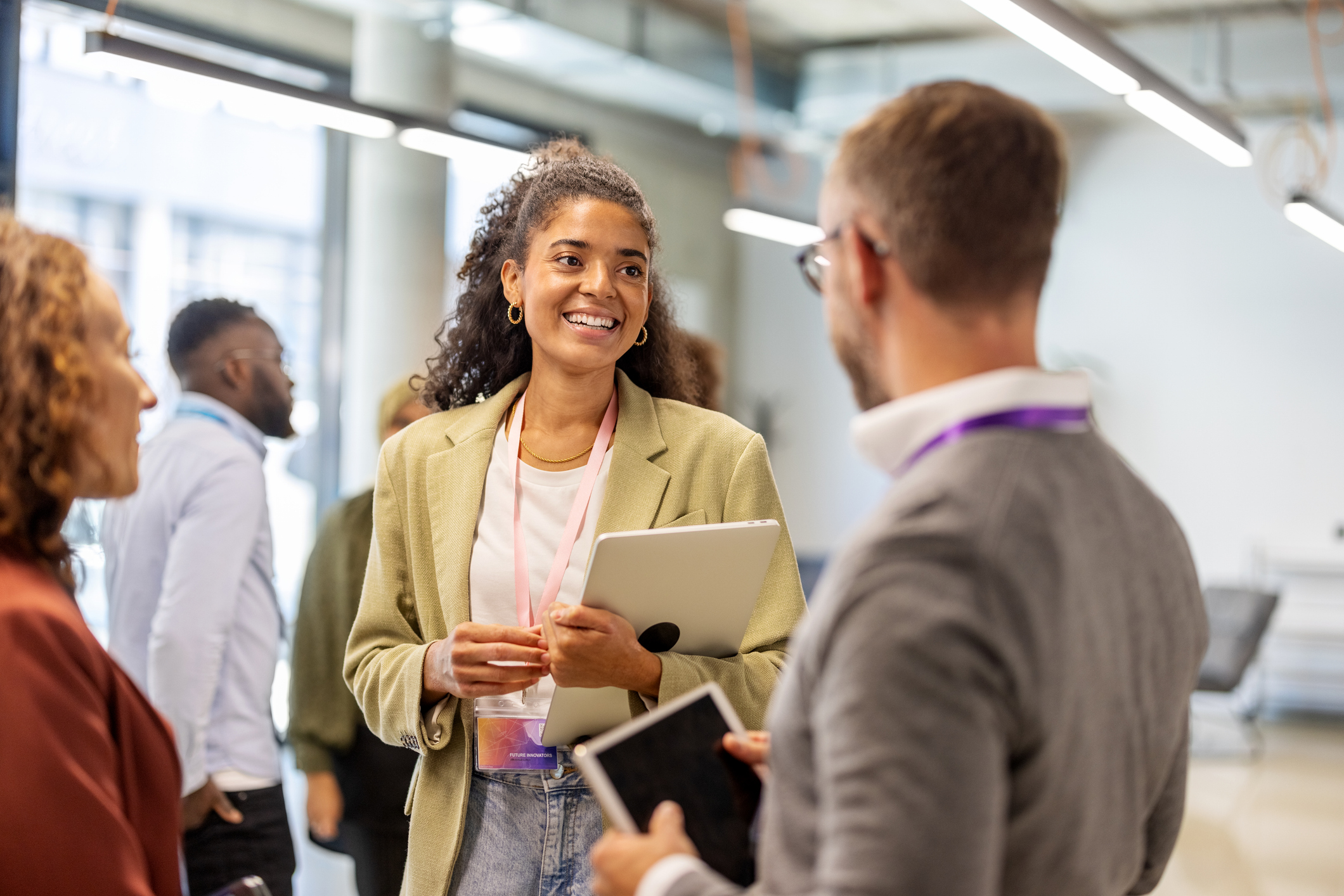 People talking at a career fair