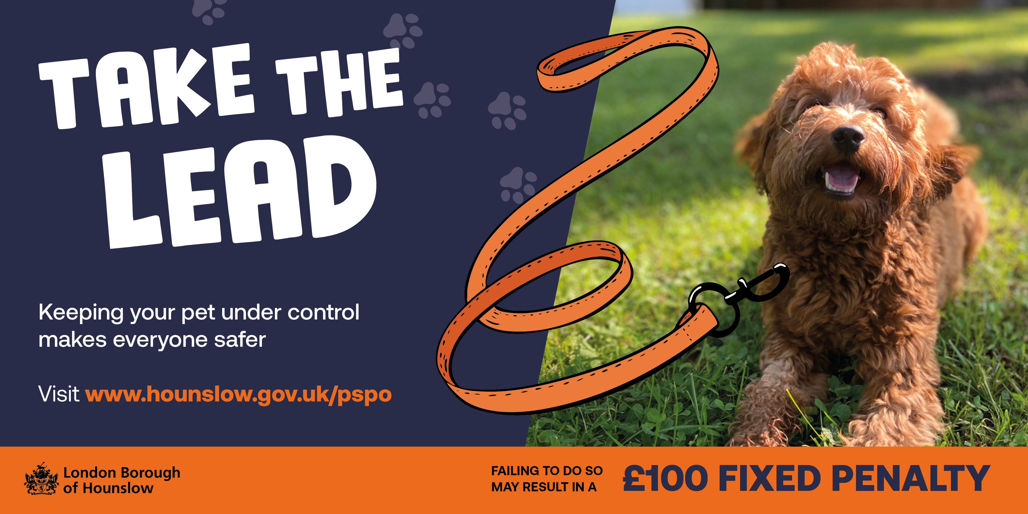 A picture of a dog with the campaign title 'Take the Lead'