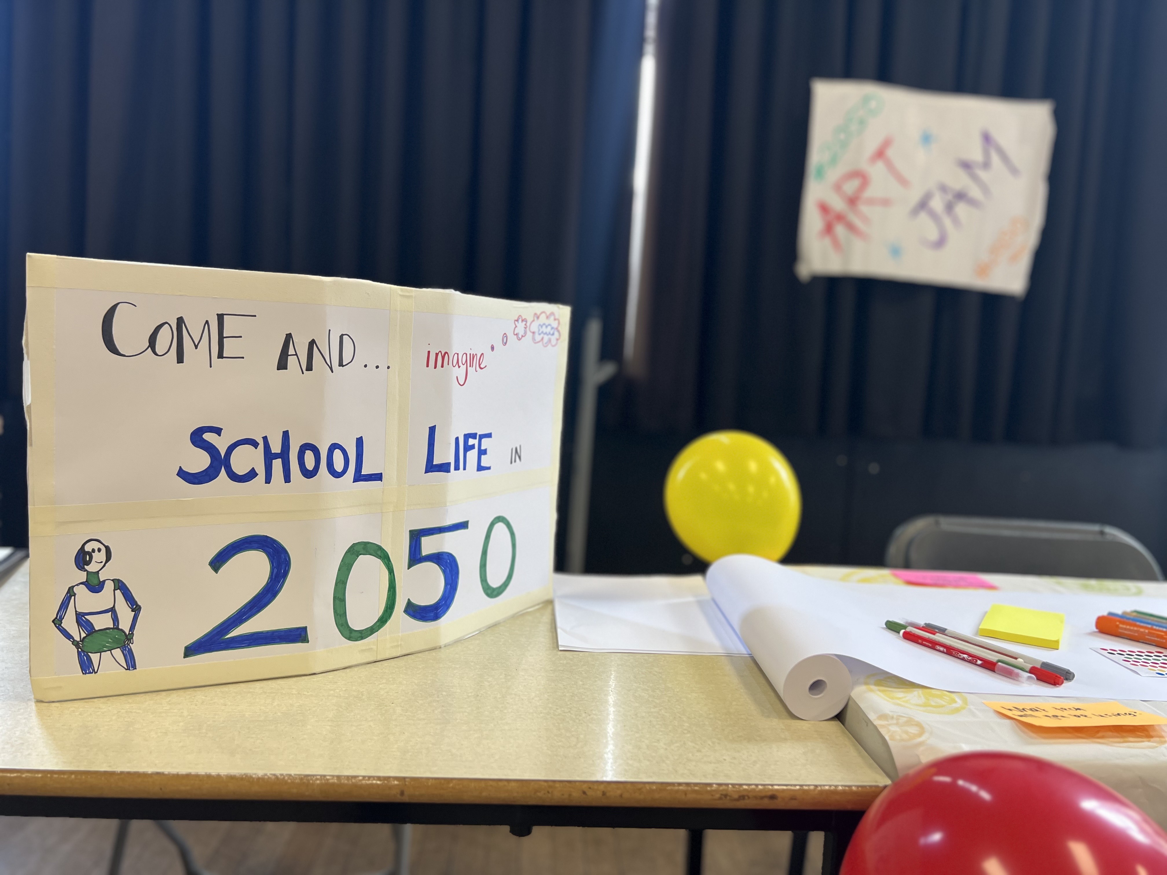 Have Your Say Green School handmade sign on a school desk